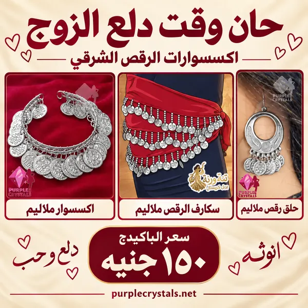 باكيدج حلق رقص مع سكارف الرقص واكسسوار ملاليم فضي - حان وقت دلع الزوج - بيربل كريستالز