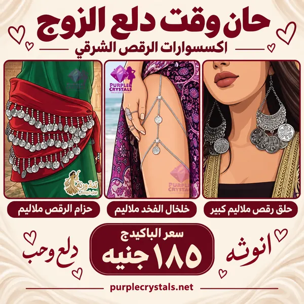 باكيدج حلق رقص ملاليم كبير مع خلخال الفخذ وحزام الرقص - حان وقت دلع الزوج - بيربل كريستالز