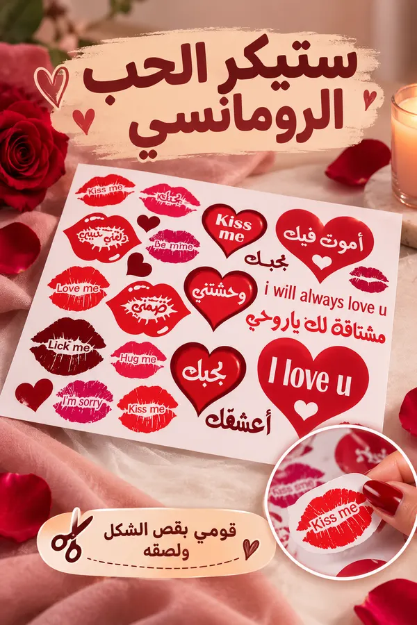 ستيكر الحب الرومانسي للمتزوجين بعبارات وقبلات - بيربل كريستالز